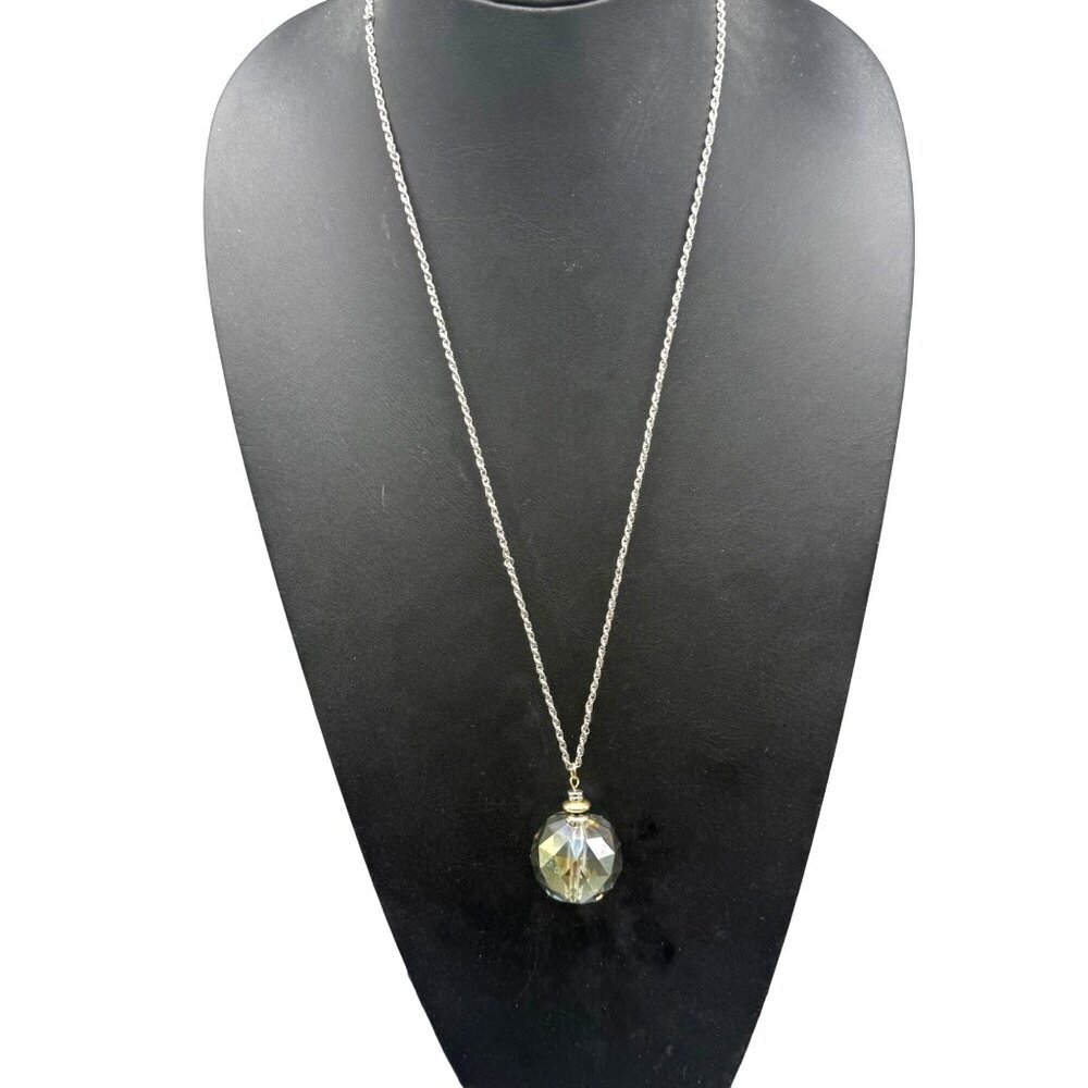 Freedom Silver tone Chain Necklace Large Faceted Crystal Pendant 28 inch
